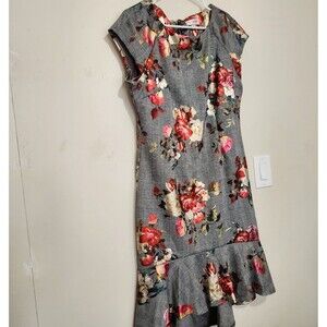 WESLEEROSE Dress Women's Size 14 Gray Floral Zip Back Stretch   B3